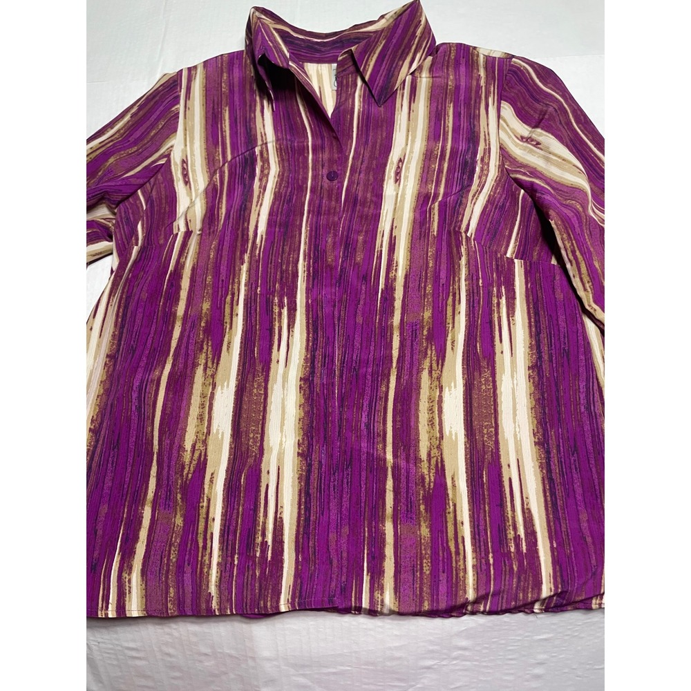 Just My Size JMS Purple Tan Abstract Stripe Button Up Blouse 2X 18W-20W JMS24439